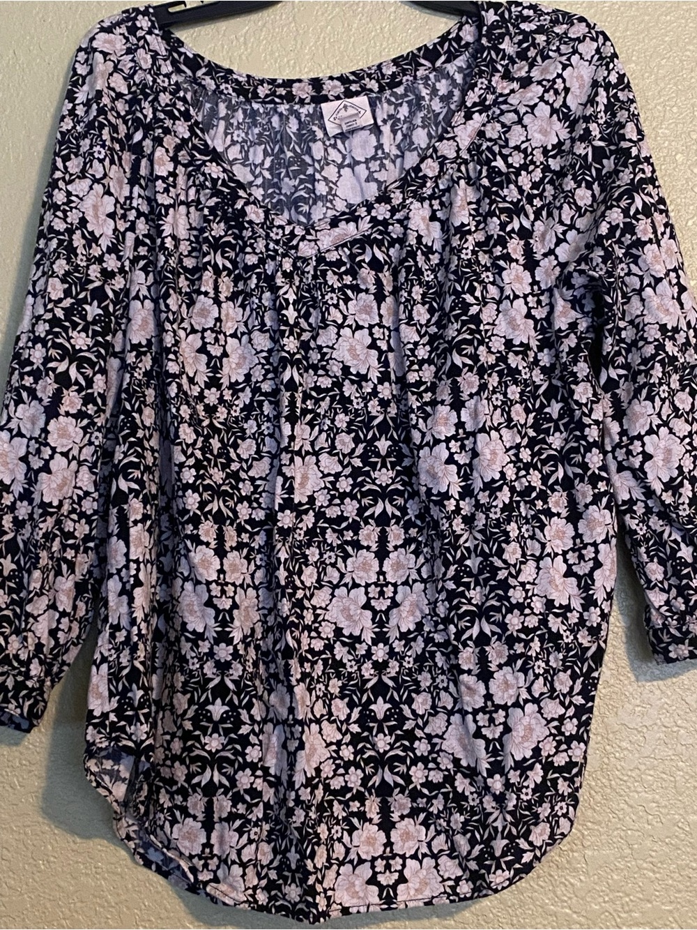 St. John's Bay Black Top with Light Pink Floral Print